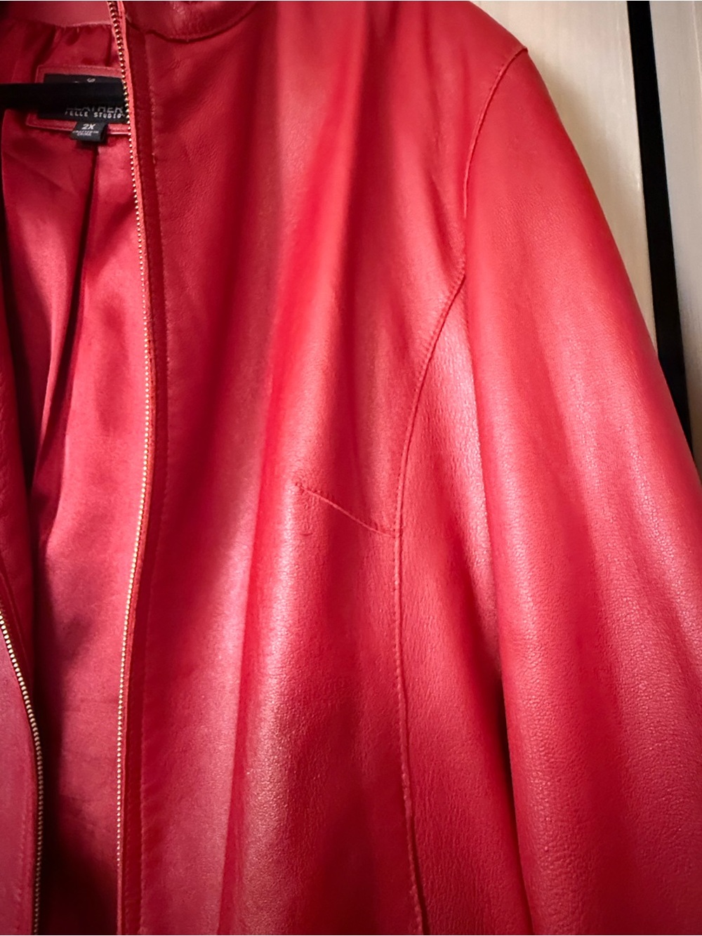 Wilsons Leather Women's Bright Red Zip-Front Leather Jacket - Picture 3 of 5